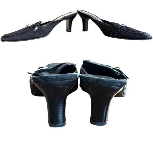 90'S VINTAGE BLACK COACH CANVAS LOGO MULES SLIDES MADE IN ITALY SIZE 8 - Picture 4 of 5